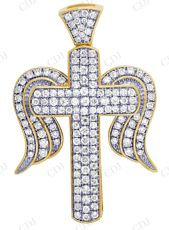Sterling Silver Moissanite Cross Angel Wing Unisex Pendant Hip Hop Pendent CustomDiamJewel