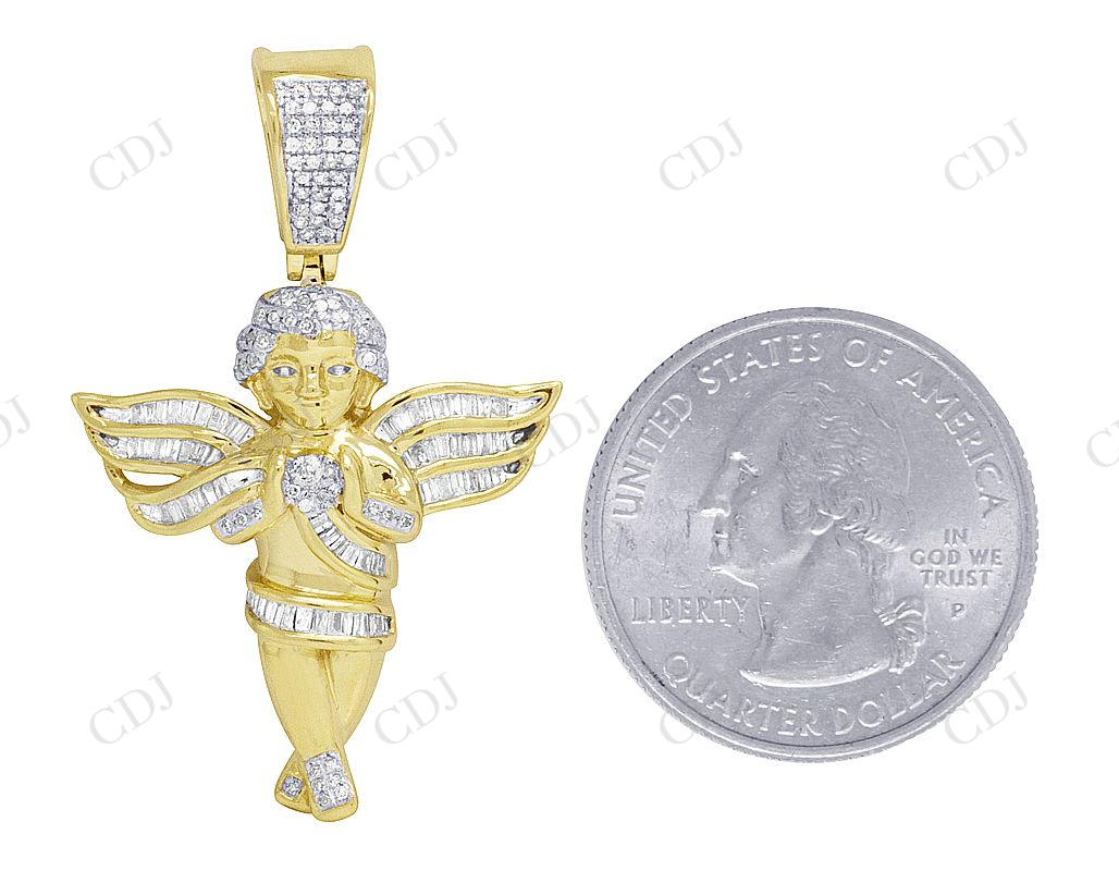 0.50 CTW Sterling Sliver two tone Angel Wings Pendant Hip Hop Pendent CustomDiamJewel