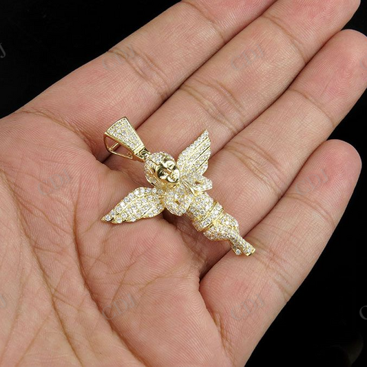 Sterling Silver Moissanite Iced Out Diamond Angel Pendant Hip Hop Pendent CustomDiamJewel