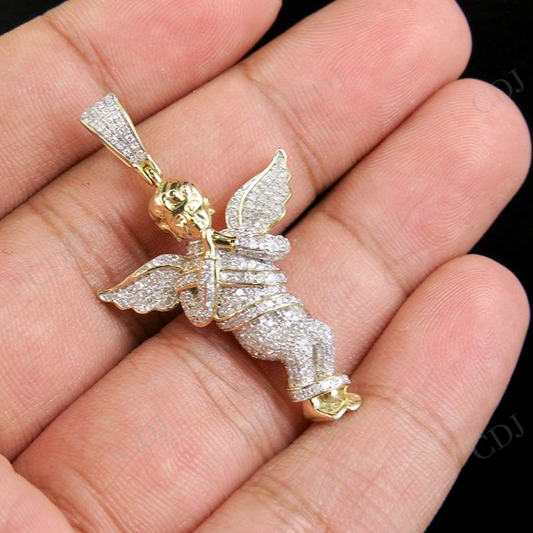 925 Sterling Silver Moissanite Iced Out Angel Pendant Hip Hop Pendent CustomDiamJewel