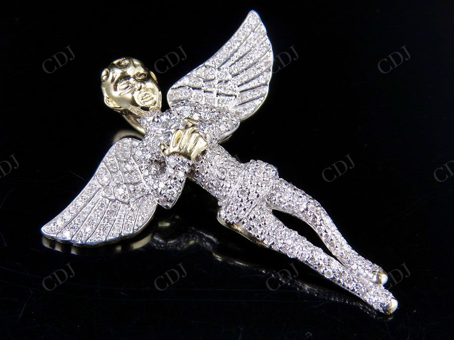 Sterling Silver Moissanite Genuine Diamond Angel pendant Hip Hop Pendent CustomDiamJewel