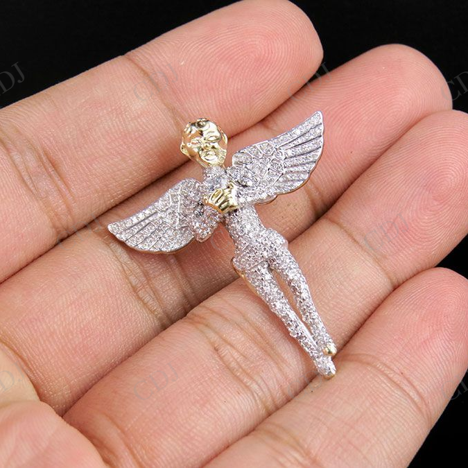 Sterling Silver Moissanite Genuine Diamond Angel pendant Hip Hop Pendent CustomDiamJewel