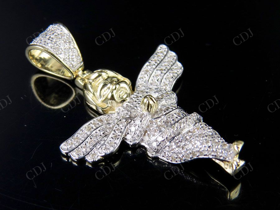 VVS Moissanite Two Tone Cherub Angel Pendant Chain Set Hip Hop Pendent CustomDiamJewel