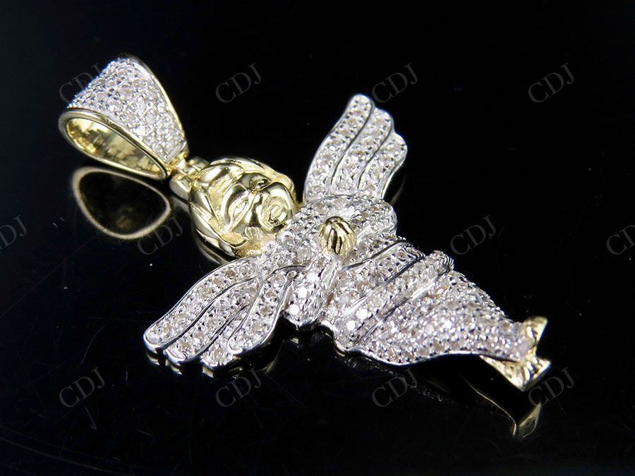 VVS Moissanite Two Tone Cherub Angel Pendant Chain Set Hip Hop Pendent CustomDiamJewel