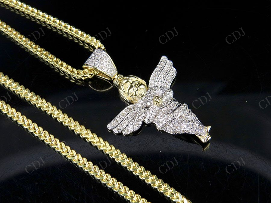 VVS Moissanite Two Tone Cherub Angel Pendant Chain Set Hip Hop Pendent CustomDiamJewel