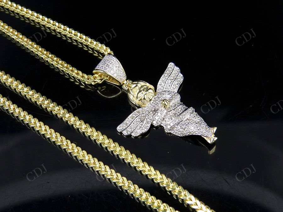 VVS Moissanite Two Tone Cherub Angel Pendant Chain Set Hip Hop Pendent CustomDiamJewel