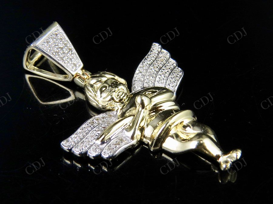 0.15 CTW sterling Silver Moissanite Two Tone Angel cherub Pendant Hip Hop Pendent CustomDiamJewel