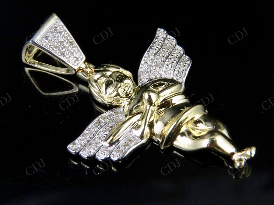 0.15 CTW sterling Silver Moissanite Two Tone Angel cherub Pendant Hip Hop Pendent CustomDiamJewel