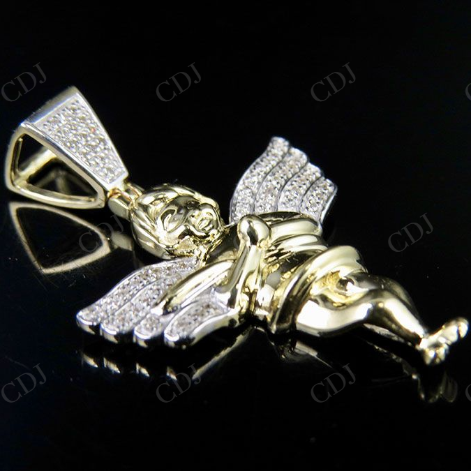 0.15 CTW sterling Silver Moissanite Two Tone Angel cherub Pendant Hip Hop Pendent CustomDiamJewel