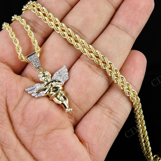 925 VVS Two Tone Moissanite Angel Cherub Pendant Hip Hop Pendent CustomDiamJewel
