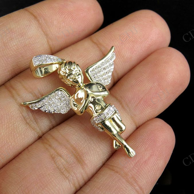 Sterling silver Moissanite Praying Angel Diamond Pendant Charm Hip Hop Pendent CustomDiamJewel