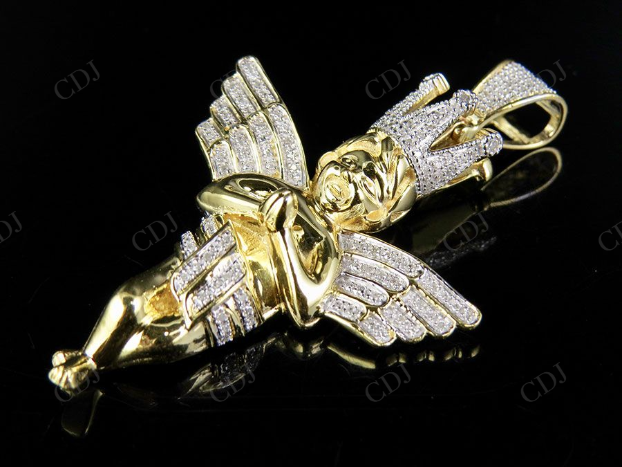 Two Tone VVS Moissanite Praying Hands Angel Diamond Pendant Charm Hip Hop Pendent CustomDiamJewel