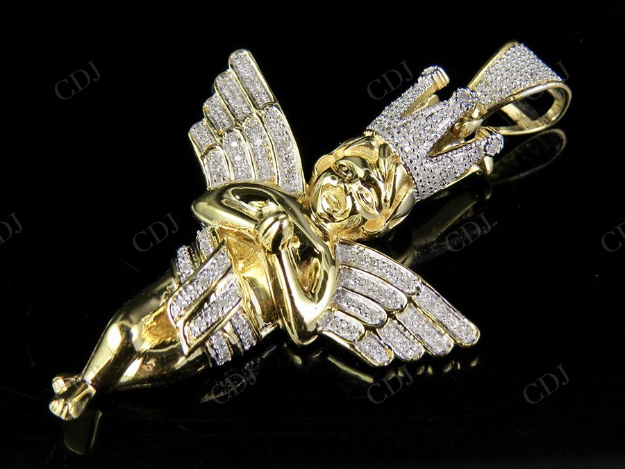 Two Tone VVS Moissanite Praying Hands Angel Diamond Pendant Charm Hip Hop Pendent CustomDiamJewel