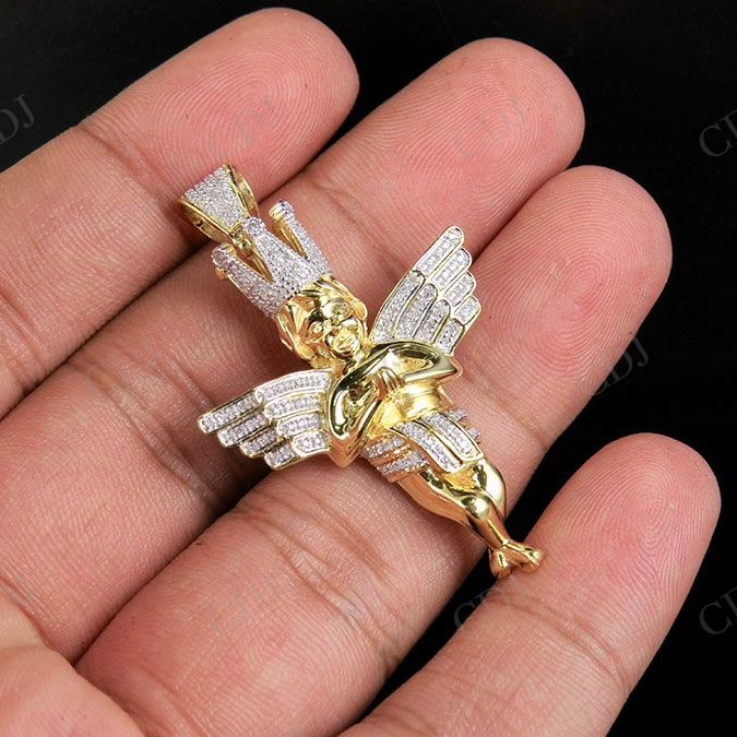 Two Tone VVS Moissanite Praying Hands Angel Diamond Pendant Charm Hip Hop Pendent CustomDiamJewel