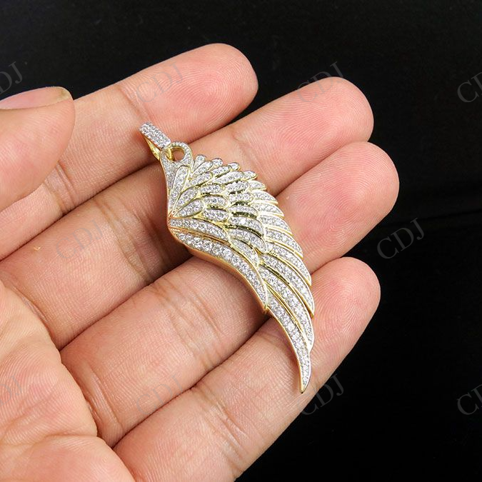 Sterling Silver Moissanite Single Angel Wing Diamond Pendant Charm Hip Hop Pendent CustomDiamJewel