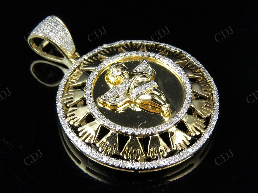 0.65 CTW Sterling Silver Moissanite Angel Crown Pendant Hip Hop Pendent CustomDiamJewel