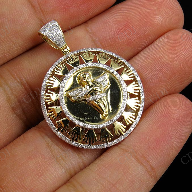 0.65 CTW Sterling Silver Moissanite Angel Crown Pendant Hip Hop Pendent CustomDiamJewel