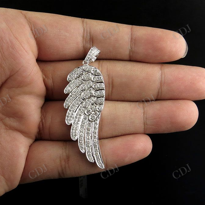 Sterling Silver Moissanite Single Angel Wing Charm Pendant Hip Hop Pendent CustomDiamJewel