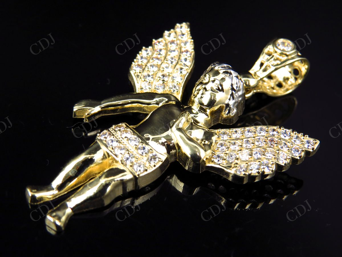 925 Sterling Silver Moissanite Simulated Diamond Angel Pendant Hip Hop Pendent CustomDiamJewel