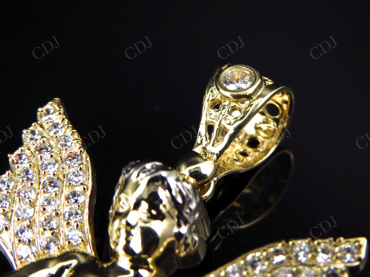 925 Sterling Silver Moissanite Simulated Diamond Angel Pendant Hip Hop Pendent CustomDiamJewel