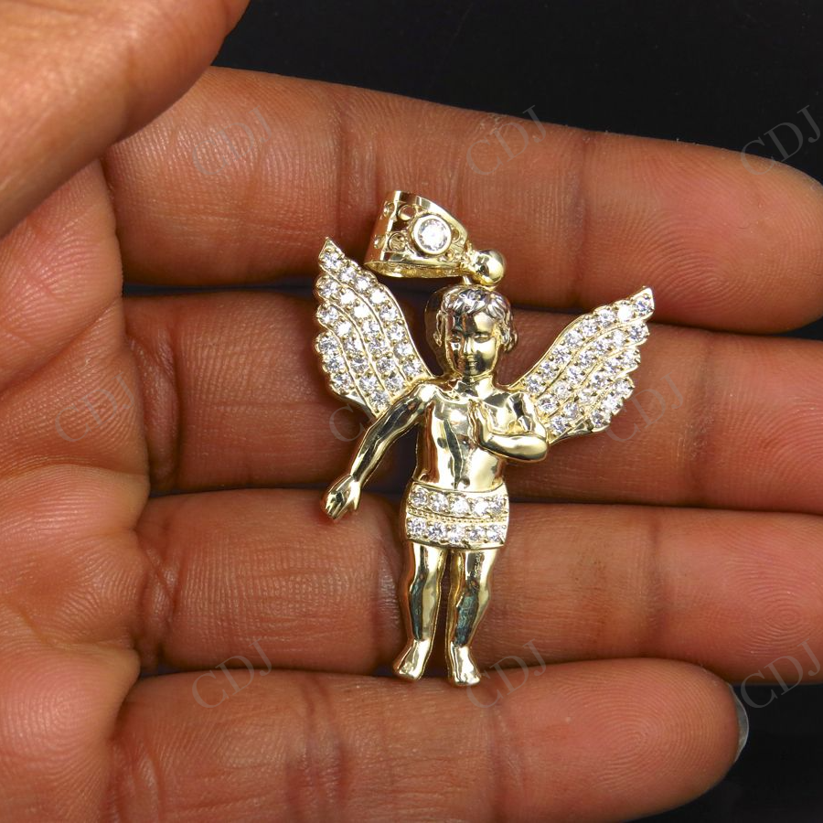 925 Sterling Silver Moissanite Simulated Diamond Angel Pendant Hip Hop Pendent CustomDiamJewel