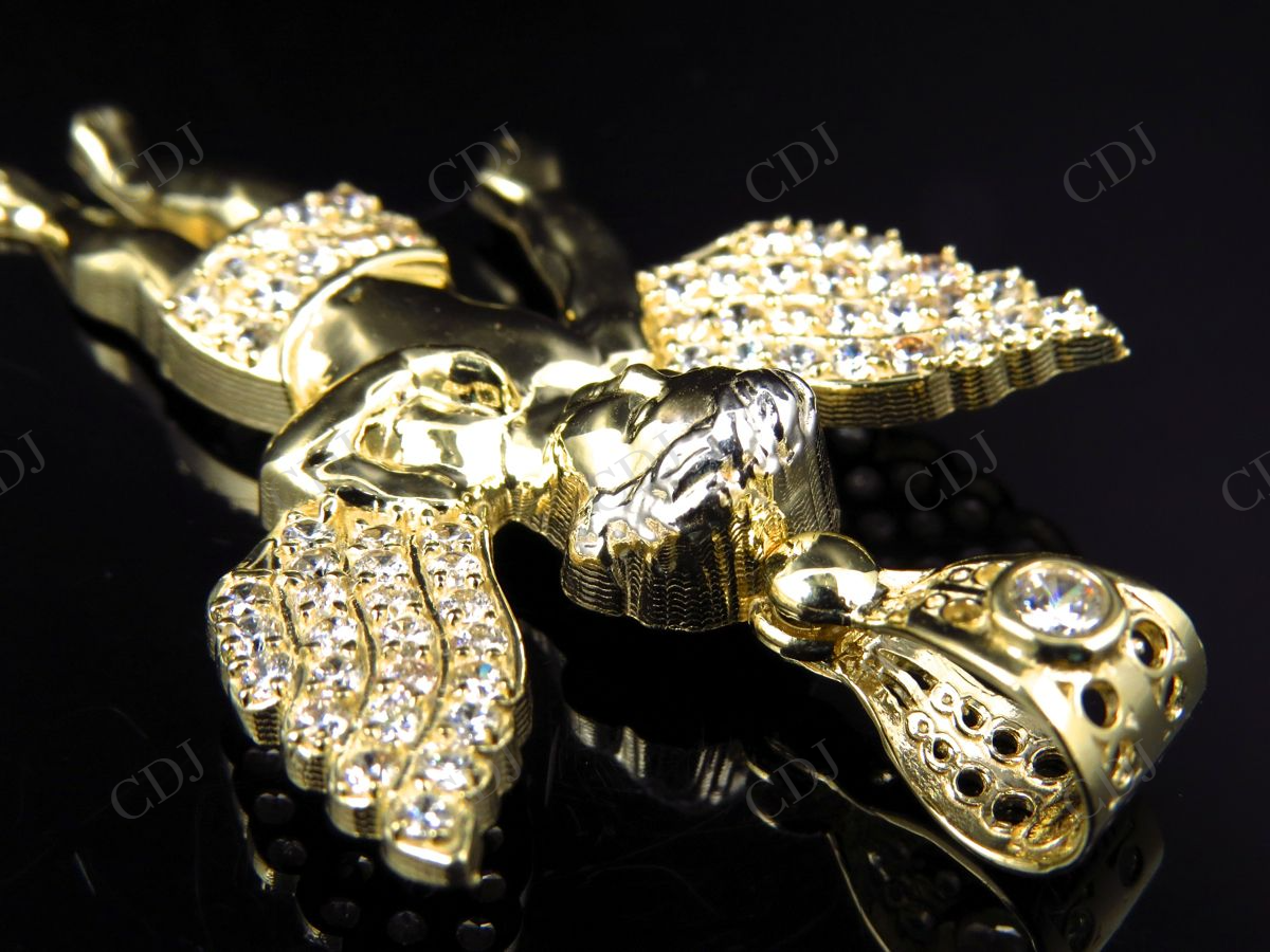 925 Sterling Silver Moissanite Simulated Diamond Angel Pendant Hip Hop Pendent CustomDiamJewel