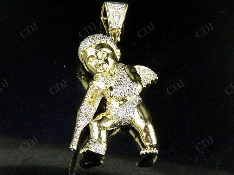 0.92 CTW 925 Sterling Silver Moissanite Angel Men's Charm Pendant Hip Hop Pendent CustomDiamJewel