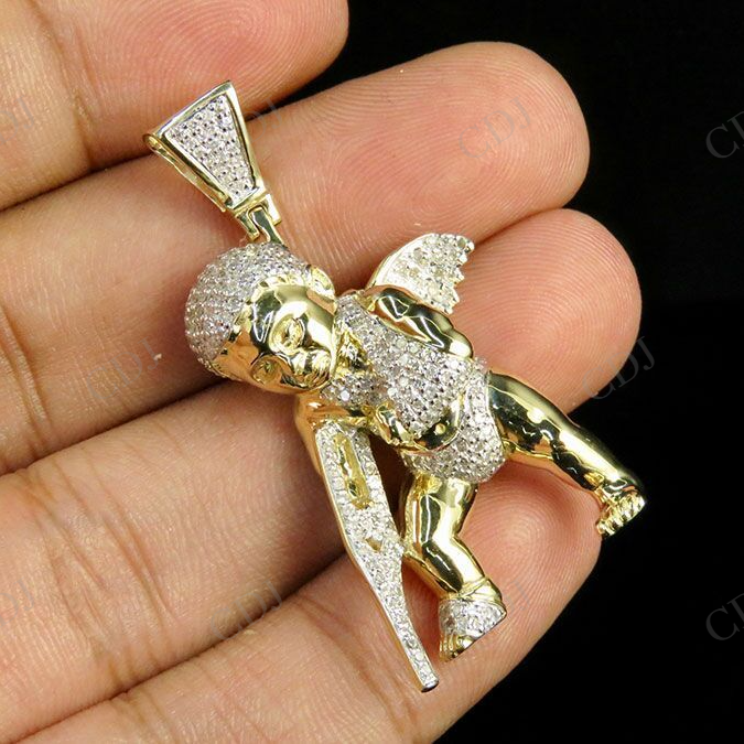 0.92 CTW 925 Sterling Silver Moissanite Angel Men's Charm Pendant Hip Hop Pendent CustomDiamJewel