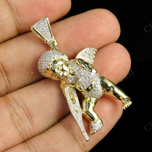 0.92 CTW 925 Sterling Silver Moissanite Angel Men's Charm Pendant Hip Hop Pendent CustomDiamJewel