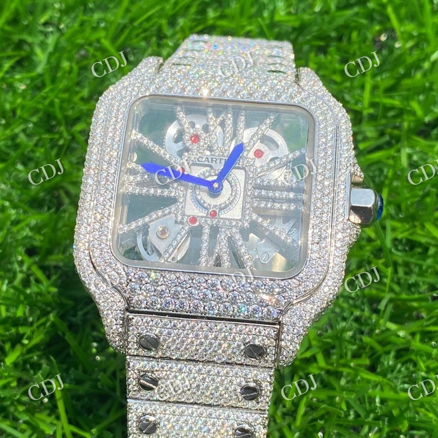 Full White Cartier Skeleton Moissanite Diamond Set Iced Out Hip Hop Rapper Watch hip hop jewelry customdiamjewel