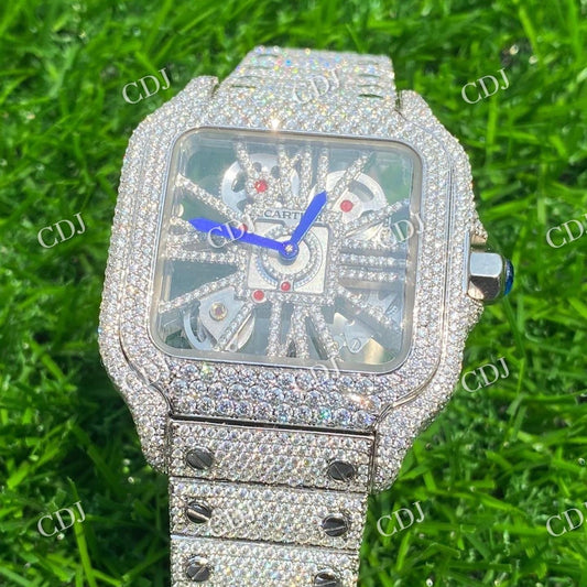 Full White Cartier Skeleton Moissanite Diamond Set Iced Out Hip Hop Rapper Watch hip hop jewelry customdiamjewel