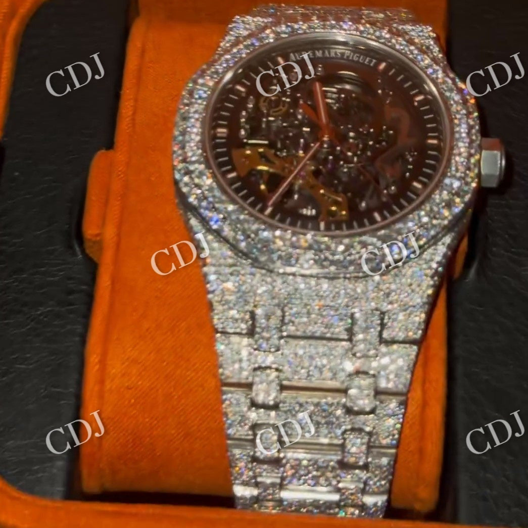 Iced Out Brown Dial Audemars Piguet Moissanite Skeleton Watch For Men customdiamjewel