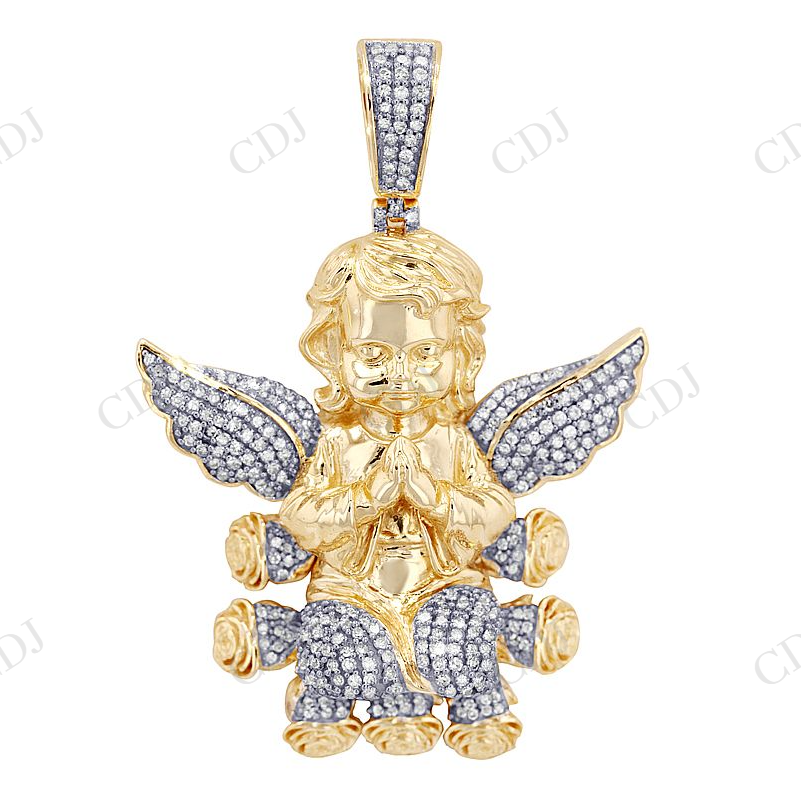 Two Tone Sterling Silver Moissanite Angel Wings Pendant Hip Hop Pendent CustomDiamJewel