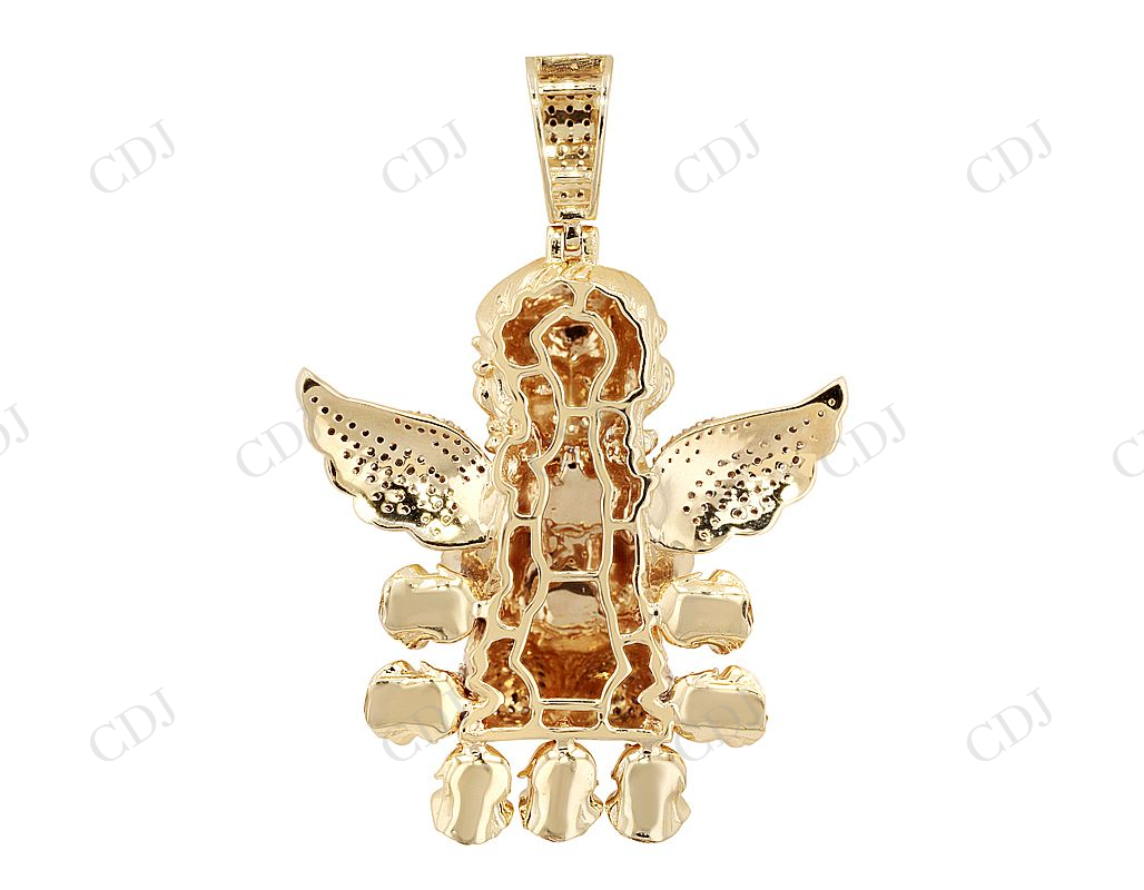 Two Tone Sterling Silver Moissanite Angel Wings Pendant Hip Hop Pendent CustomDiamJewel