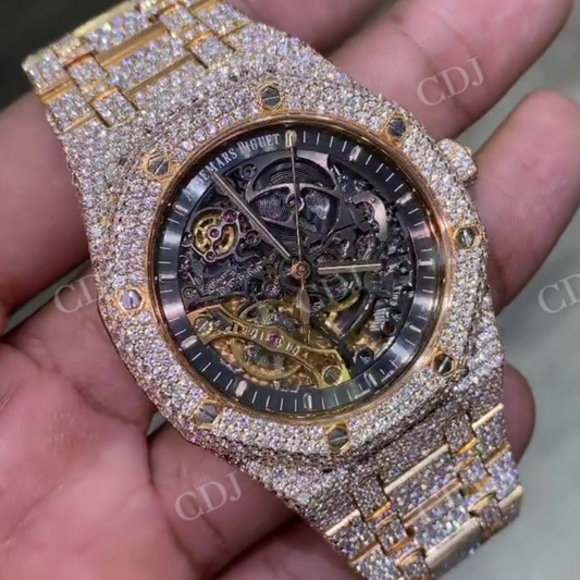 41mm Yellow White Full Iced Out AP Skeleton Lab Diamond Watch For Men's customdiamjewel