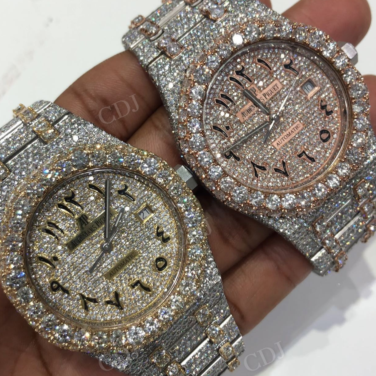 Hip Hop Customized Rose Yellow White Arabic Dial Lab Diamond Watch customdiamjewel