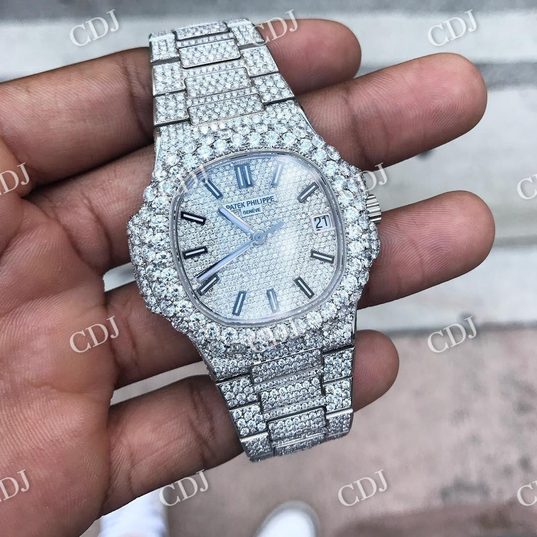 Full White Patek Philippe Luxury Automatic VVS Lab Diamond Watch customdiamjewel