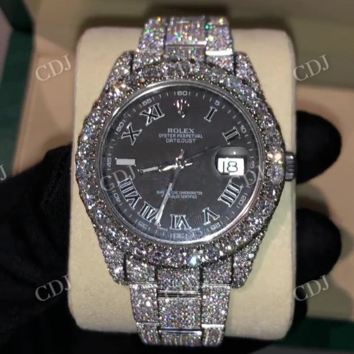 Black Moissanite Full Iced out Roman Dial Rolex Date just Watch For Male customdiamjewel