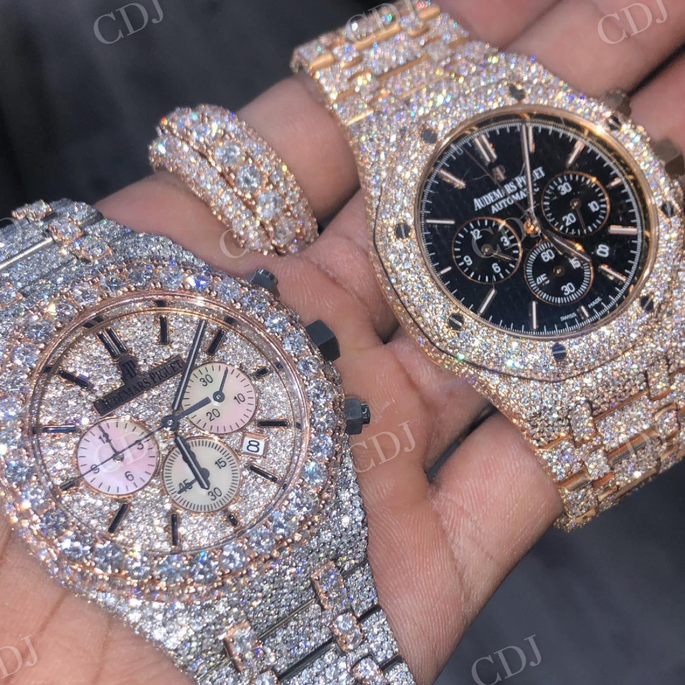 Full Iced Out Handmade Natural Diamond AP Chrono Bust Down Watch customdiamjewel