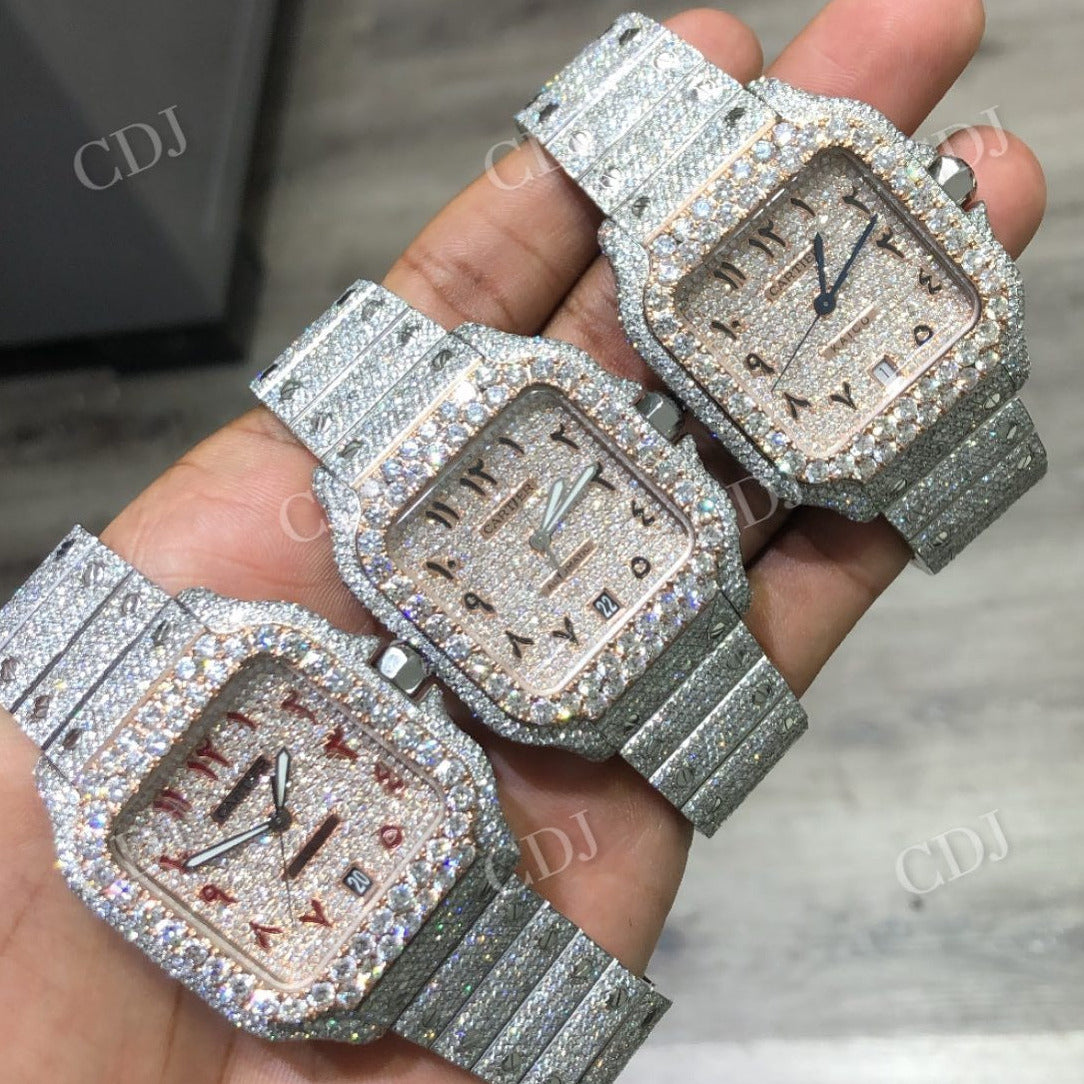 41MM Fully Iced Out Arabic Dial Bust Down Moissanite Hip Hop Watches customdiamjewel