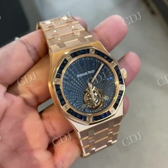 Yellow Gold Color Blue Dial Bezel On Diamond Plain AP Watch For Men's customdiamjewel