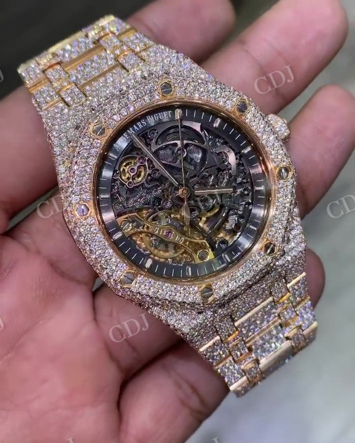 41mm Yellow White Full Iced Out AP Skeleton Lab Diamond Watch For Men's customdiamjewel