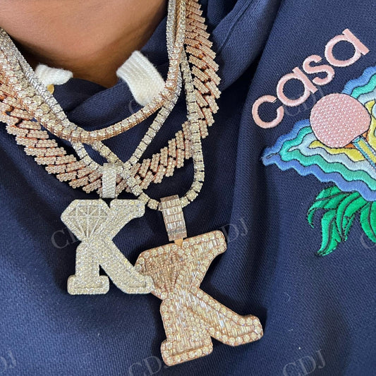 Hip Hop VVS Moissanite Diamond K Letter Pendant Fully iced Out Pendant  customdiamjewel   