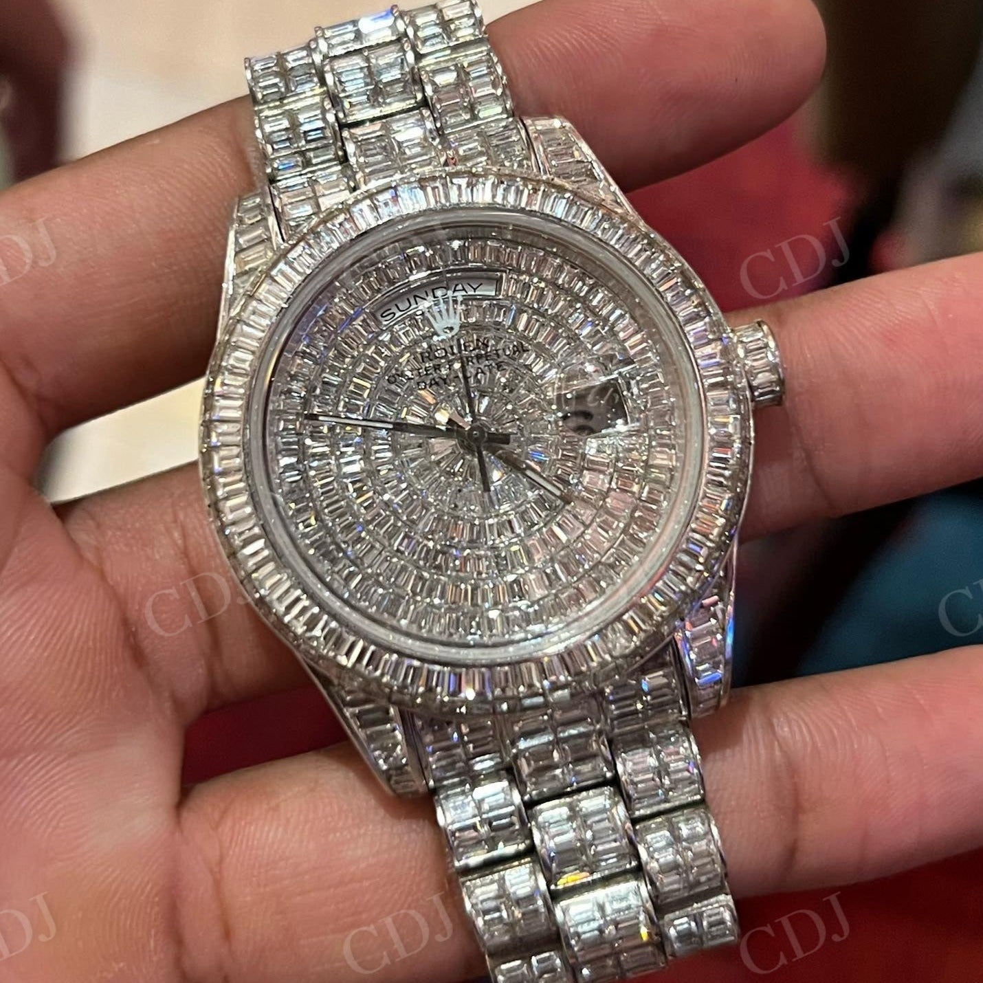 Fully Iced Baguette Moissanite Hip Hop Rolex Bust Down Watch For Men Female customdiamjewel