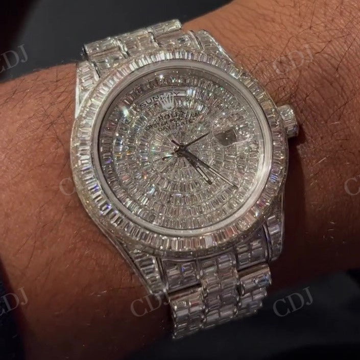 Fully Iced Baguette Moissanite Hip Hop Rolex Bust Down Watch For Men Female customdiamjewel