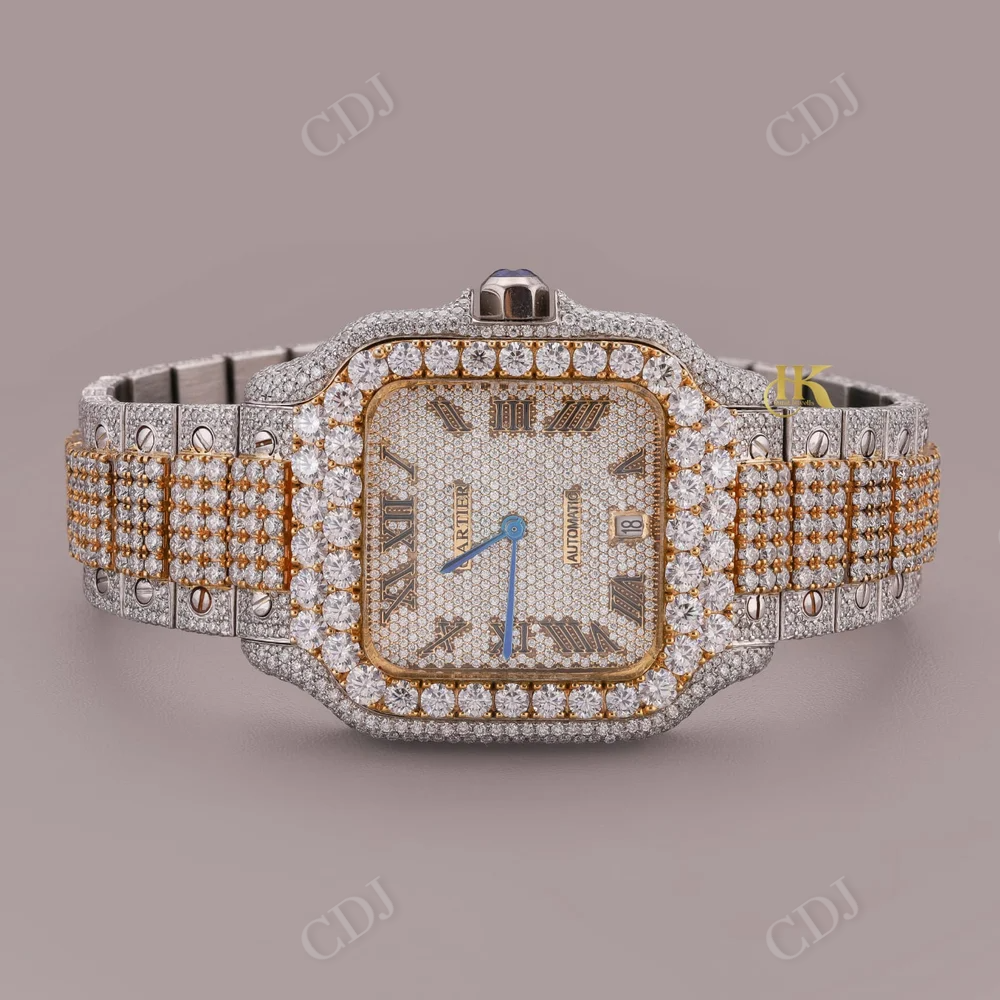 Hip Hop Rose White Automatic Cartier Santos Modified Diamond Watch customdiamjewel
