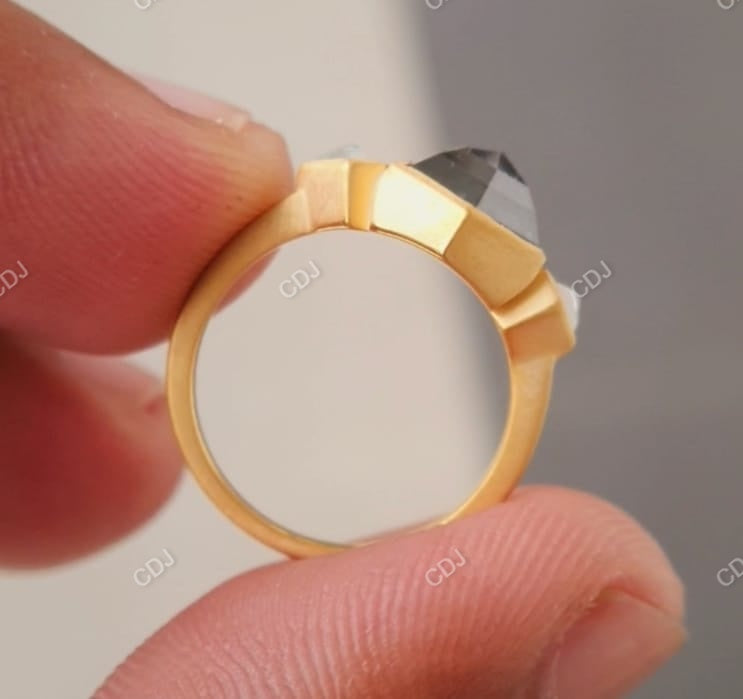 2.20 CTW Hexagon Salt And Pepper Three-Stone Engagement Ring