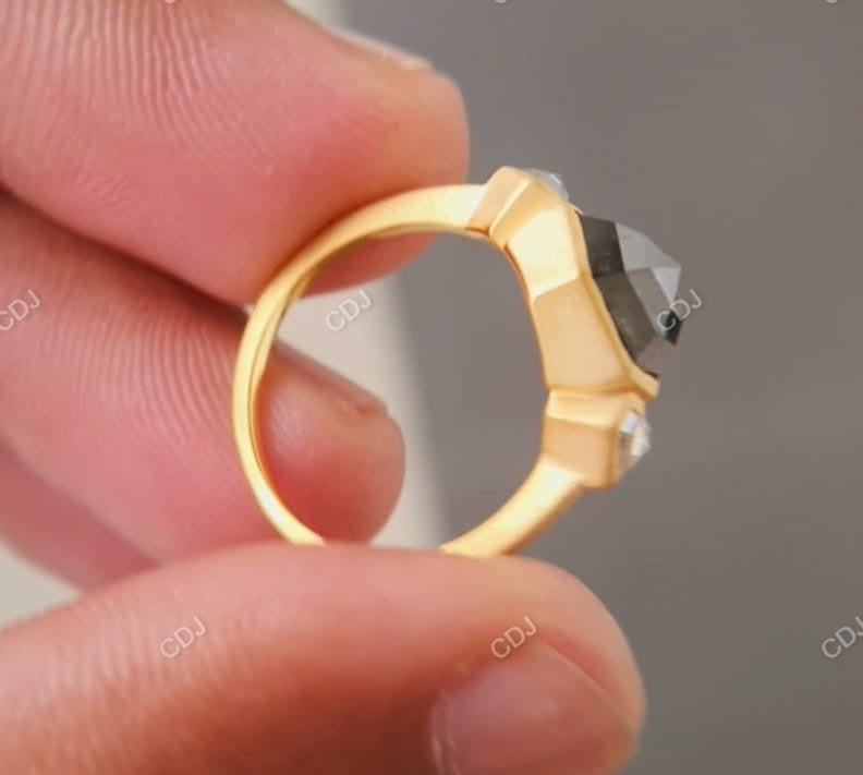 2.20 CTW Hexagon Salt And Pepper Three-Stone Engagement Ring