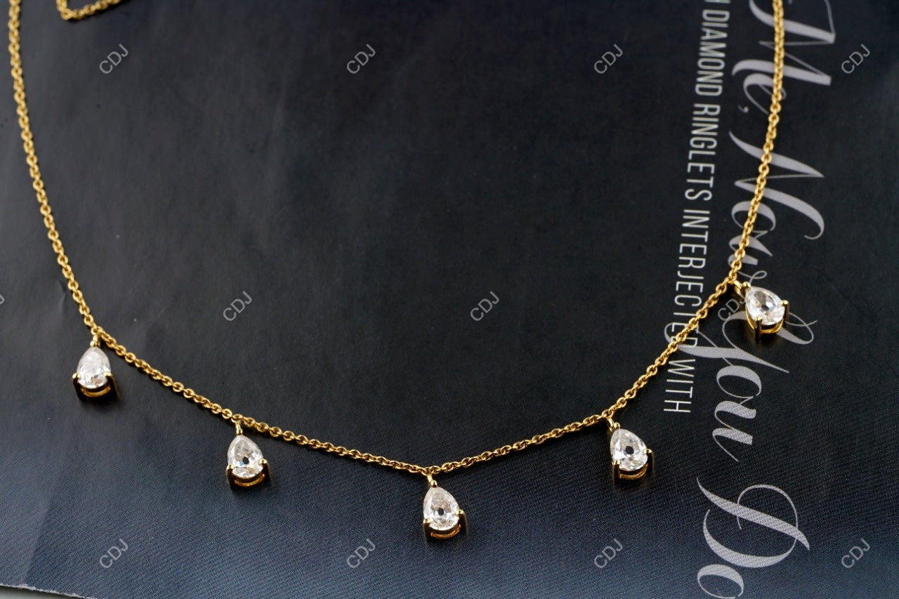 10K Yellow Gold 3.25 CTW Pear Cut Lab-Grown Diamond Dangle Station Necklace