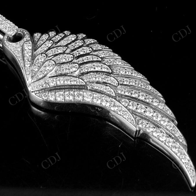 Sterling Silver Moissanite Single Angel Wing Diamond Pendant Charm Hip Hop Pendent CustomDiamJewel